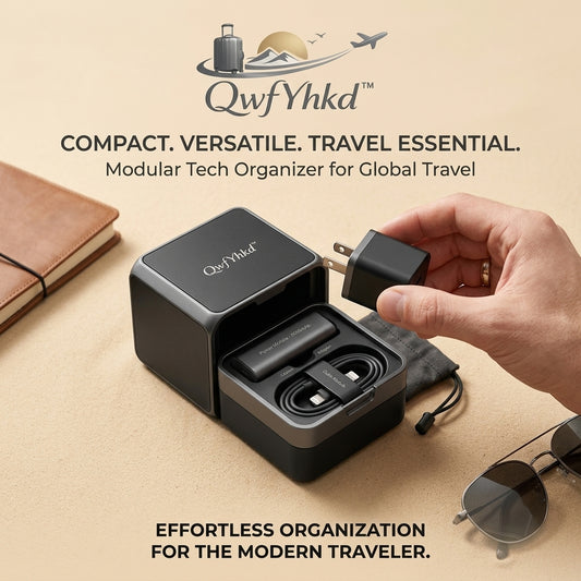 QwfYhkd™ All-in-One Modular Tech Organizer – Portable Power Bank, Fast Charging Cable & Wall Charger – Compact 3-in-1 Travel Essential for Business, Commute & Global Trips