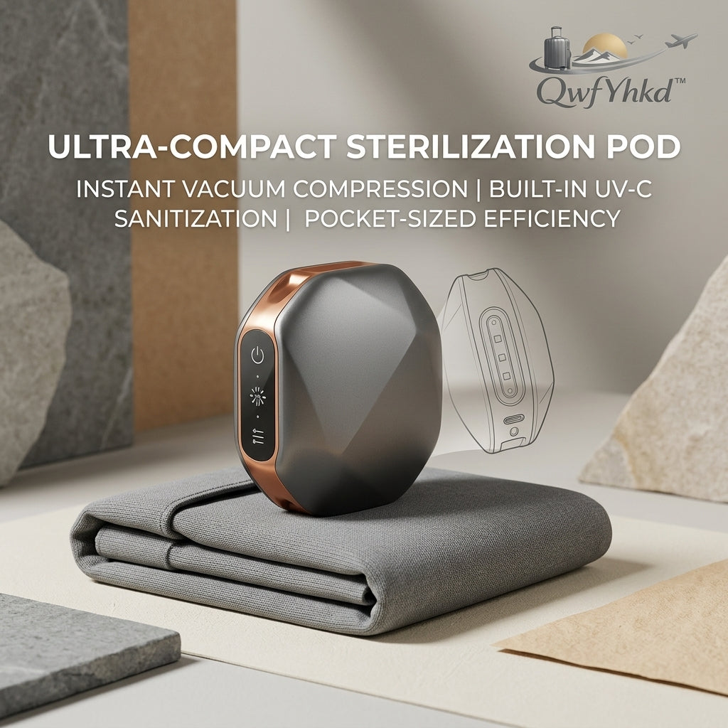 QwfYhkd™ Ultra-Compact Sterilization Pod – 2-in-1 Portable Vacuum Compression Pump & UV-C Light Sanitizer for Travel, Luggage Organization, and Daily Essentials