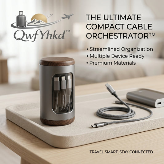 QwfYhkd™ Premium Cable Organizer – Compact Travel Cable Management Case with Sleek Wood & Metal Finish – Tangle-Free Solution for USB-C & Lightning Cables – Portable Tech Accessory for Desk, Office & Business Travel