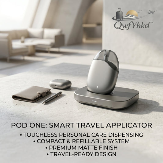 QwfYhkd™ POD ONE: Smart Travel Applicator – Premium Touchless Personal Care Dispenser, Portable & Refillable Skincare Pod, Compact Luxury Travel Gear